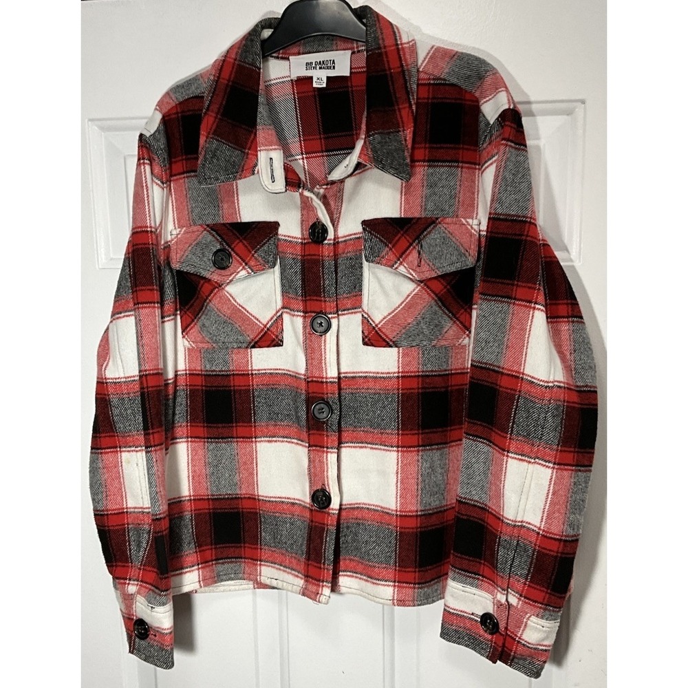 BB Dakota Red/Black/ White Plaid Button Up Soft Flannel Shacket Women's XL